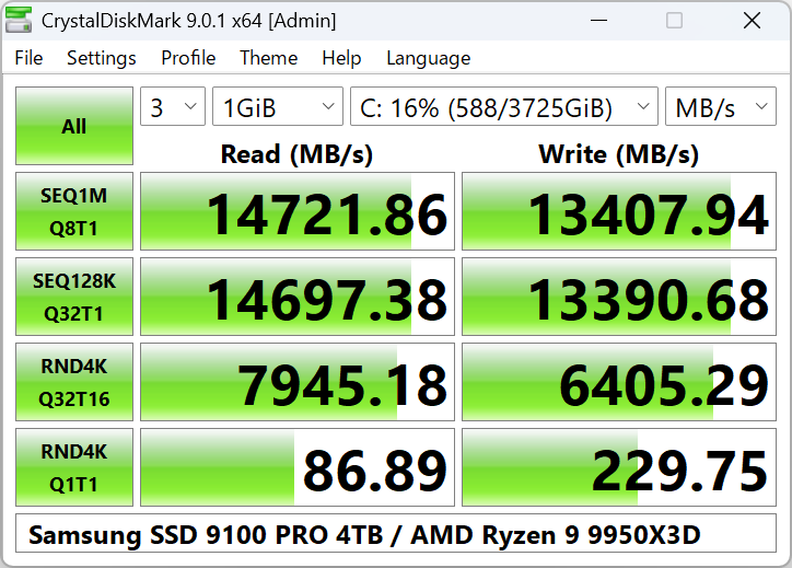 CrystalDiskMark Standard Edition interface